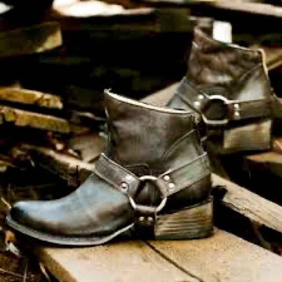 Freebird by Steven Shoes - Freebird by Steven Stone Leather Distressed Santiago Harness Ankle Boot Size 8